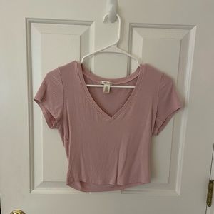 Pink Cropped Tee V-Neck